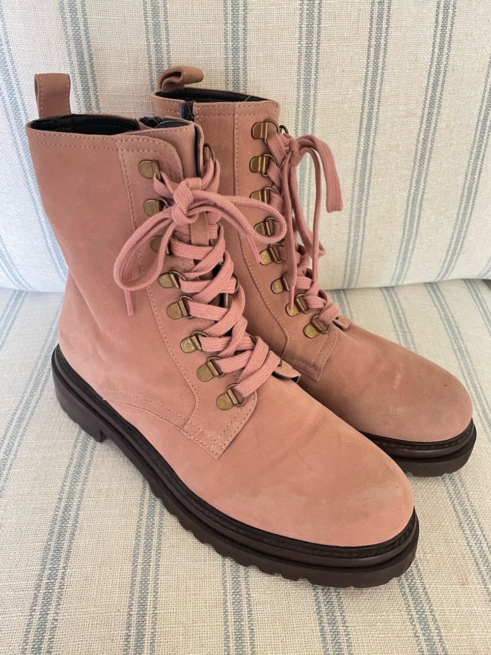 Anthropologie Shane Suede Leather Lace-Up Combat Boots Pink EU 39 / US 8-8.5
